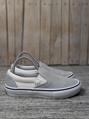 Vans Slip-Ons - Gray Suede & Ivory Canvas - Size 5.5 Men/Youth/7 Women